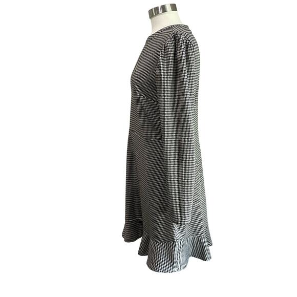 Loft Houndstooth Ruffle Posh Trim Mini Dress Black and White Size 10 - Picture 2 of 11